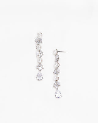Zuri earring, Bridal dangled earring with pearls and marquise cut rhinestones