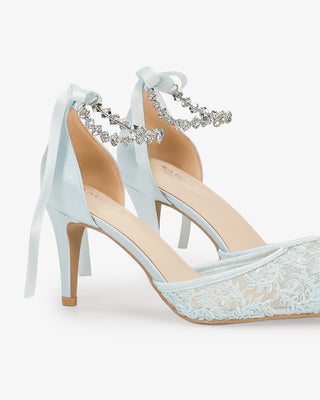 Light Blue Wedding Lace Heels With Amaryllis Crystal Strap