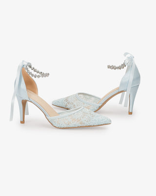 Light Blue Wedding Lace Heels With Amaryllis Crystal Strap
