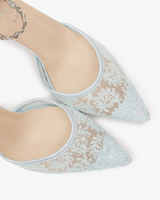 Light Blue Wedding Lace Heels With Amaryllis Crystal Strap