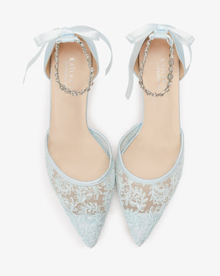 Light Blue Wedding Lace Heels With Amaryllis Crystal Strap