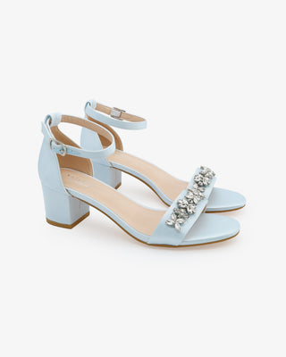 Satin Block Heel Sandals with Floral RhinestonesWomen Shoes