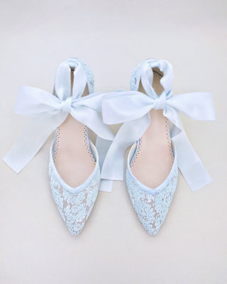 light blue lace block heels with ankle tie