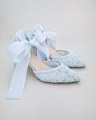 light blue lace block heels with ballerina lace up