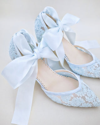 light blue lace block heels with ankle tie