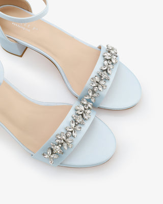 Satin Block Heel Sandals with Floral RhinestonesWomen Shoes