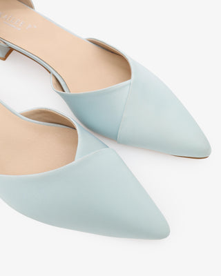 Light Blue Satin Pointy Toe Low Block Heels Wedding Shoes