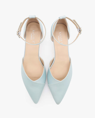 Light Blue Satin Pointy Toe Low Block Heels Wedding Shoes