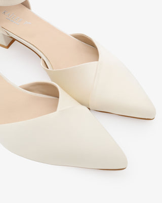 Ivory Satin Pointy Toe Low Block Heels Wedding Shoes