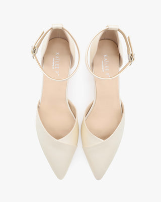 Ivory Satin Pointy Toe Low Block Heels Wedding Shoes