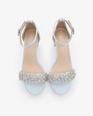 Satin Block Heel Wedding Sandals with Rhinestones Chassia FlowerWomen Shoes