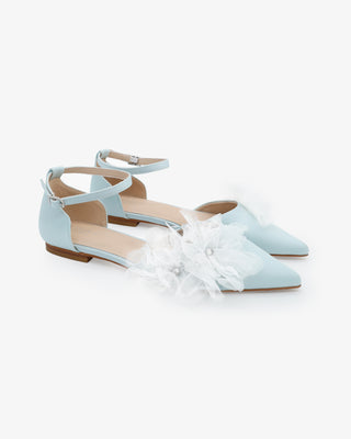 Satin Pointy Toe Wedding Flats with Ophelia Flowers
