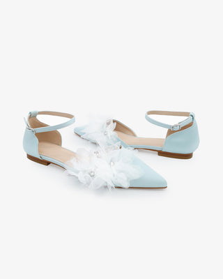Satin Pointy Toe Wedding Flats with Ophelia Flowers