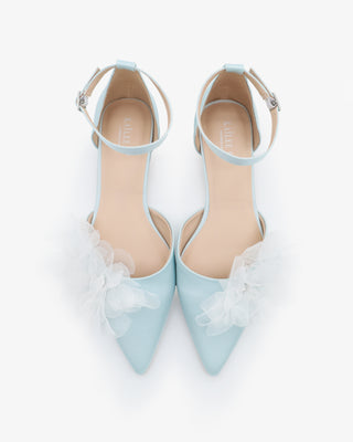 Satin Pointy Toe Wedding Flats with Ophelia Flowers
