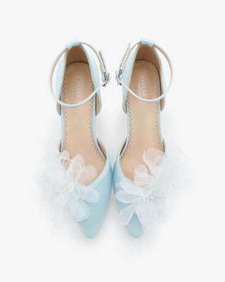 Satin Almond Toe Block Heels Wedding Shoes with Ophelia FlowersWomen Shoes
