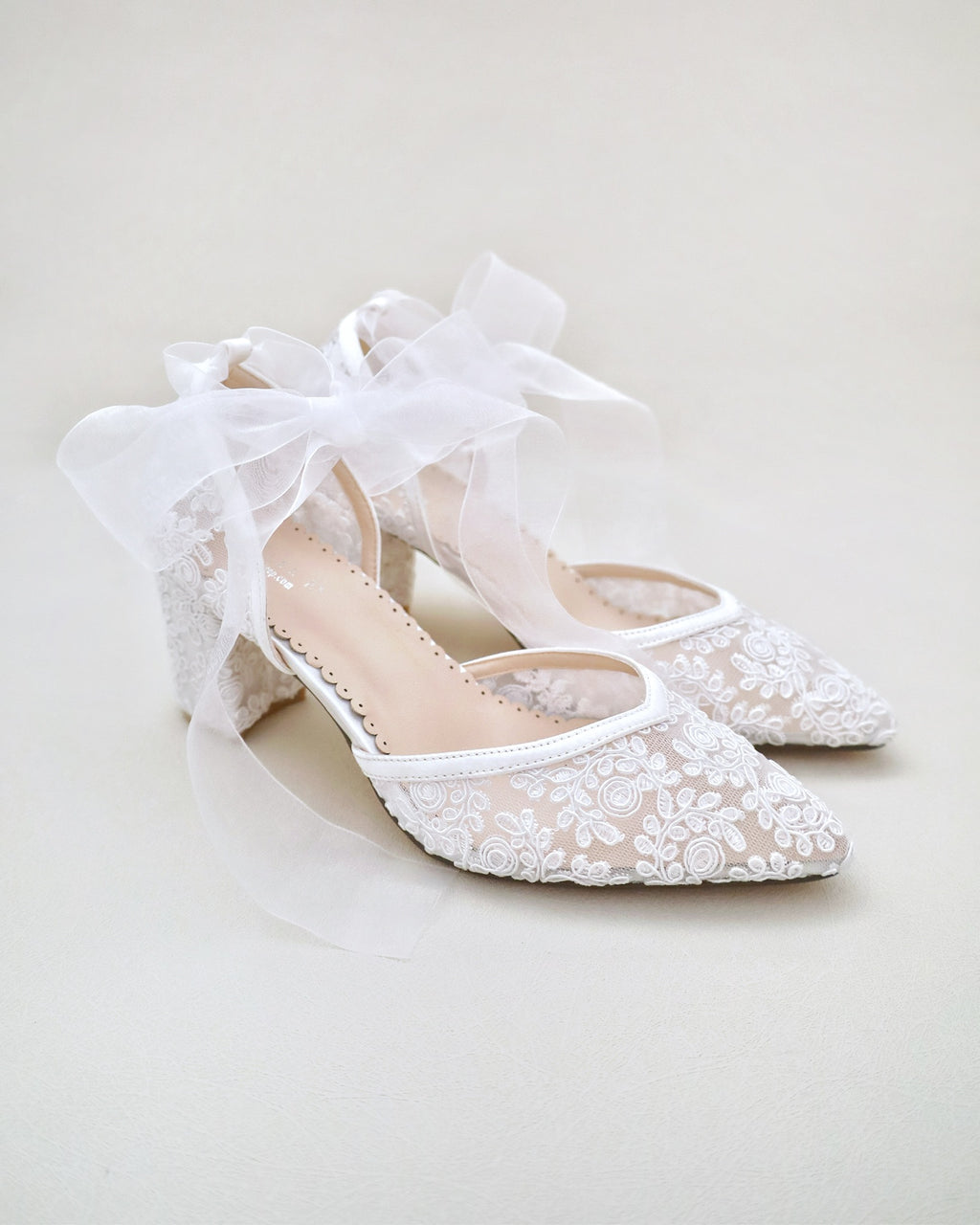 Lace Block Heel Ankle Tie Bridal Shoes, Bridal Shoes, Wedding Heels 6 / Satin Ankle Tie, image size:1024x1280