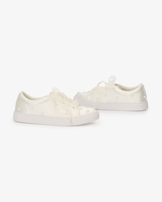 Satin Wedding Platform Sneakers with Scattered Pearls