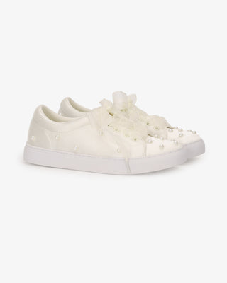 Satin Wedding Platform Sneakers with Scattered Pearls