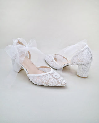 Lace Block Heel Ankle Tie Bridal ShoesWomen Shoes