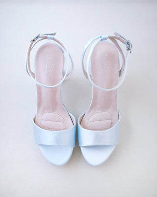 light blue satin platform block heel wedding sandals