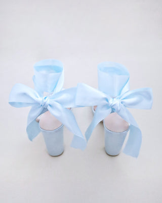 light blue satin platform block heel wedding sandals with wrapped ankle tie