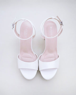 white satin platform block heel wedding sandals