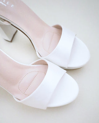 white satin platform block heel wedding sandals
