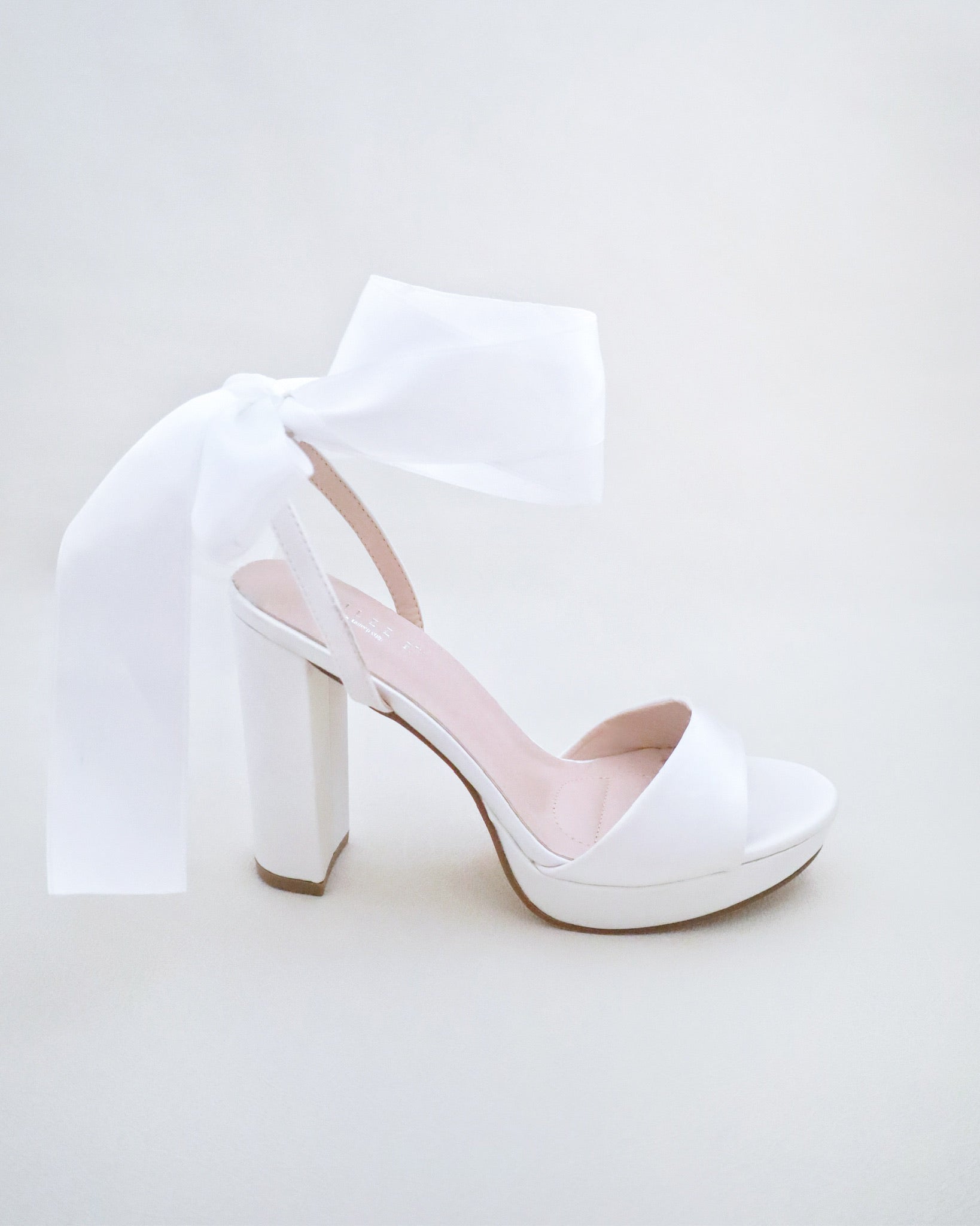 Satin Platform Block Heel Wedding Sandals with Wrapped Ribbon Tie