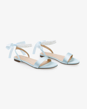 Satin Wedding Flat Sandal with Double Pearls Strap