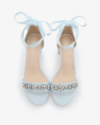 Satin Block Heel Sandals with Floral RhinestonesWomen Shoes