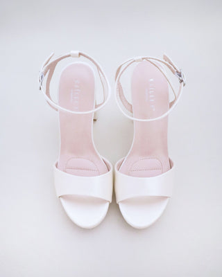 ivory satin platform block heel wedding sandals