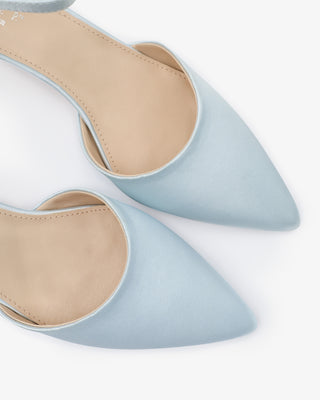 Satin Pointy Toe Kitten Low Heel Wedding Shoes with Back Tuxie Bow