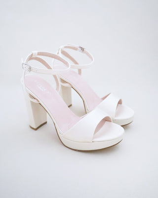 ivory satin platform block heel wedding sandals