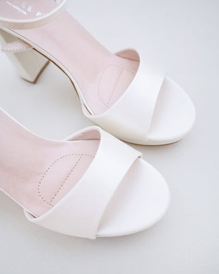 ivory satin platform block heel wedding sandals