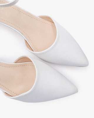 Satin Pointy Toe Kitten Low Heel Wedding Shoes with Back Tuxie BowWomen Shoes