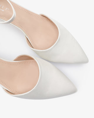 Satin Pointy Toe Kitten Low Heel Wedding Shoes with Back Tuxie BowWomen Shoes