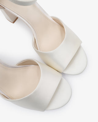 Ivory Satin Block Heel Wedding Sandals with Back Tuxie Bow, Bridal shoes