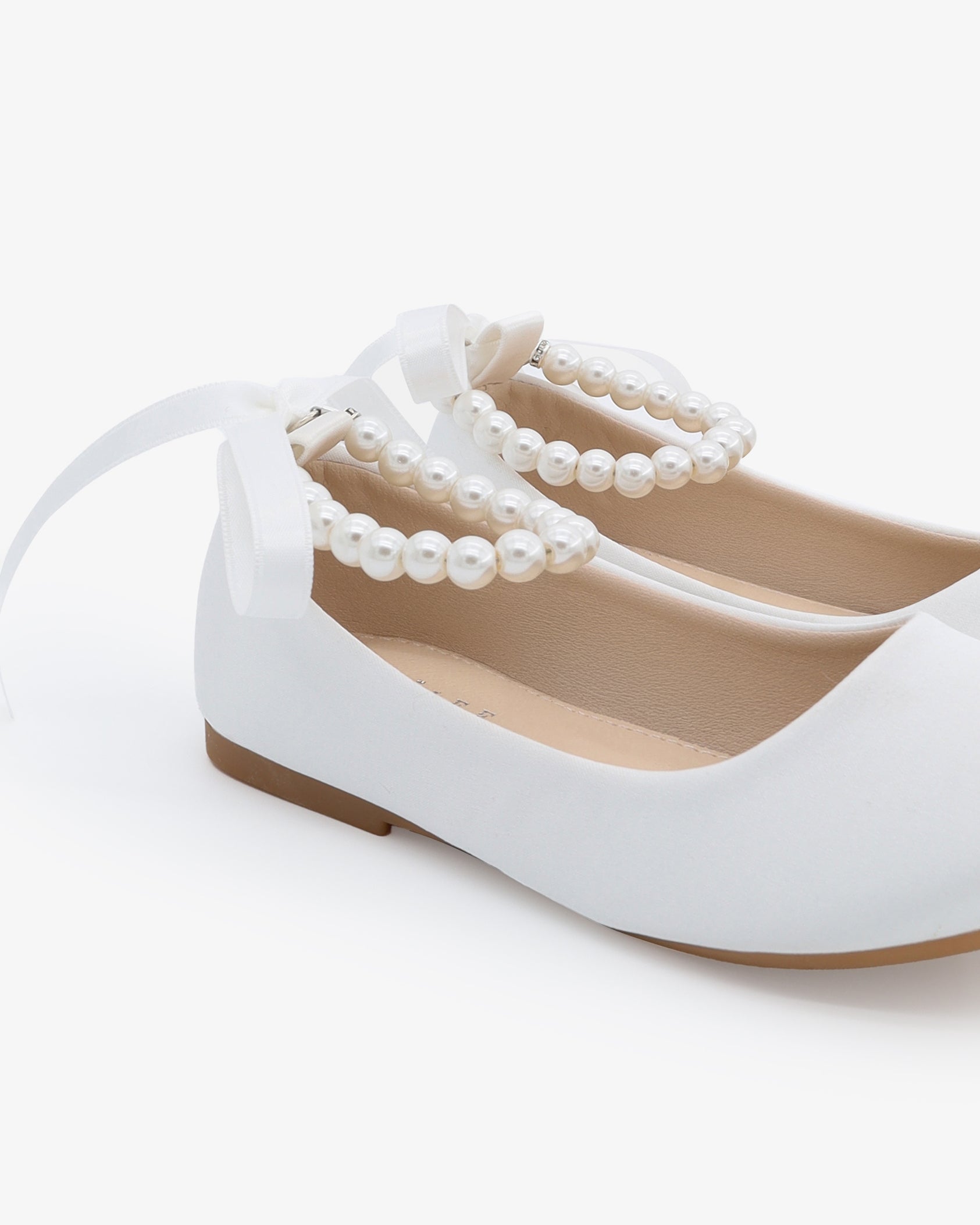 White Satin Flats with Pearls Ankle Strap, Girls Shoes, Baptism Shoes 8 Toddler White Satin Flats with Pearls Ankle Strap, Girls Shoes, Baptism Shoes 8 Toddler