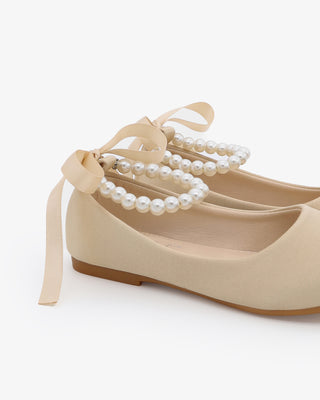 Satin Flats with All Pearls Ankle StrapKids Shoes