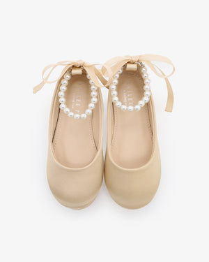 Satin Flats with All Pearls Ankle Strap