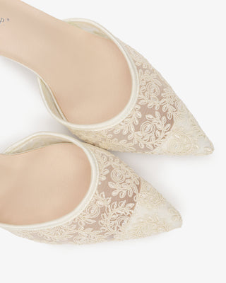 Ivory Lace Heels with Wrapped Satin Ankle Tie For Brides