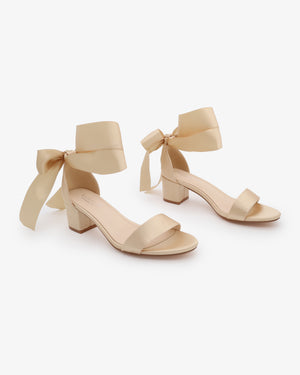 Satin Block Heel Sandal with Wrapped Ribbon Tie