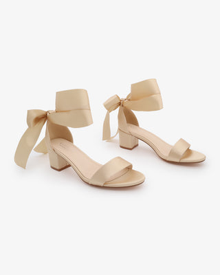 Satin Block Heel Sandal with Wrapped Ribbon Tie