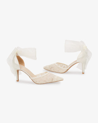 Ivory Lace Heels with Wrapped Satin Ankle Tie For Brides