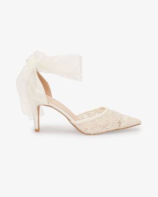 Ivory Lace Heels with Wrapped Satin Ankle Tie For Brides