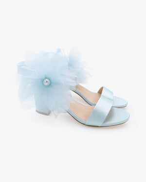 Satin Block Heel Wedding Sandals with Ophelia Flowers