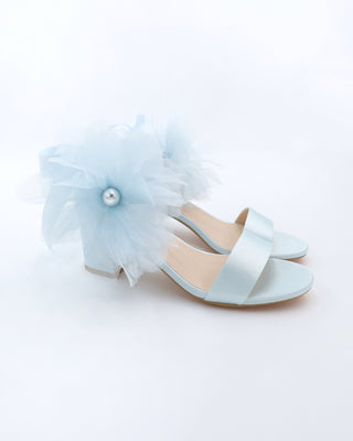 Satin Block Heel Wedding Sandals with Ophelia Flowers