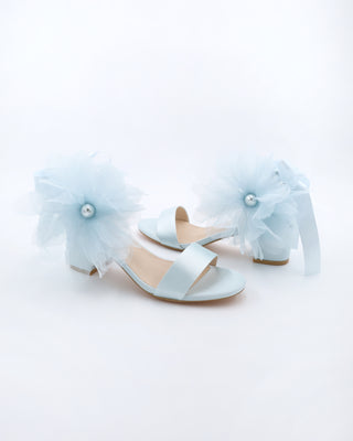 Satin Block Heel Wedding Sandals with Ophelia Flowers