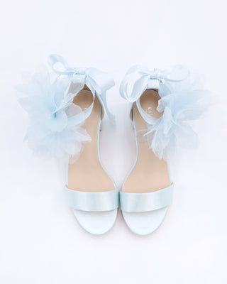 Satin Block Heel Wedding Sandals with Ophelia Flowers
