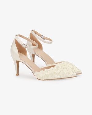 Satin Wedding Heels with Pearls Petal